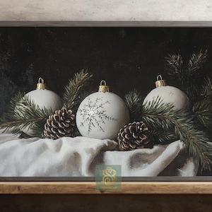 Vintage Christmas bauble Canvas Print, Cottage Xmas Poster, Christmas Wall Art, Christmas Decor