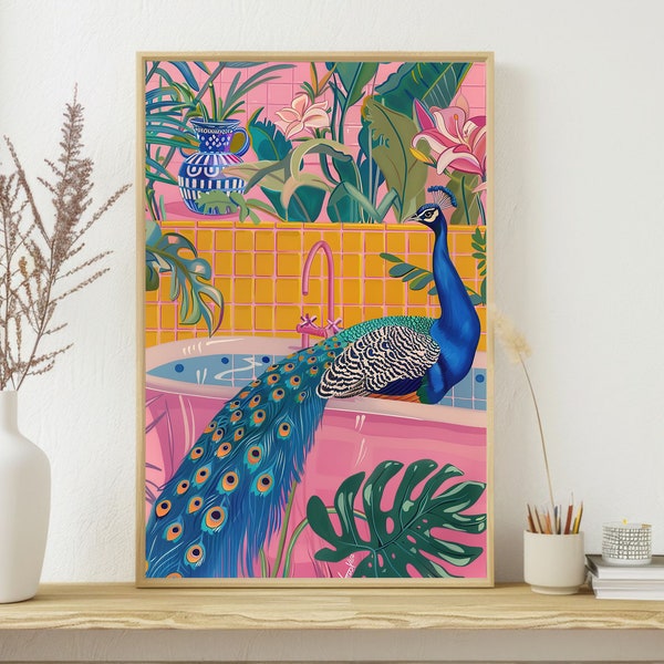 Matisse Peacock in Bathtub Canvas Print: Bathroom Wall Art