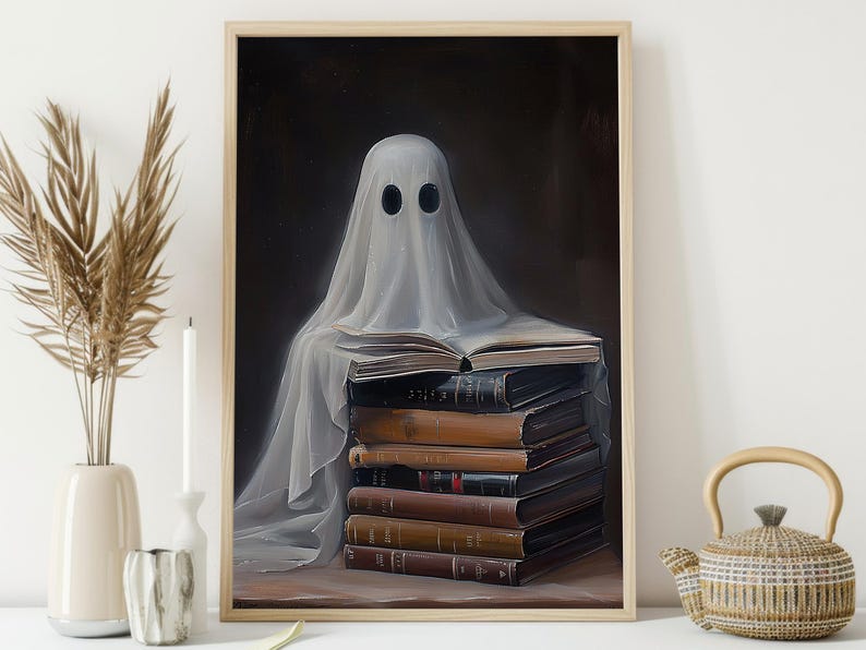 Vintage Ghost Reading Book Canvas Print: Halloween Library Wall Art - Etsy