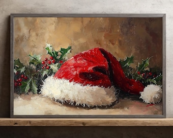Vintage Santa Hat Canvas: Cozy Christmas Wall Art