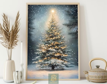 Vintage Christmas Tree Canvas Print: Cottage Holiday Wall Art