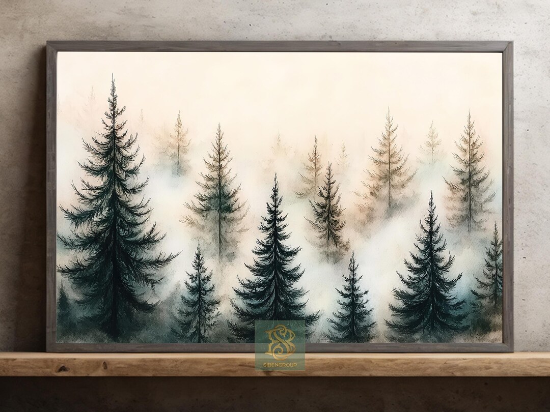 Foggy Pine Forest Canvas Print, Misty Tree Landscape Poster, Nature ...