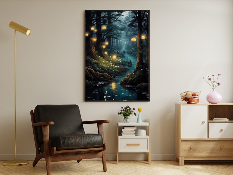 Mythical Creek Painting, Magical Forest Art Print, Enchanted Forest ...