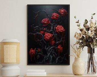 Dark Roses Canvas Print: Gothic Still Life Flower Art