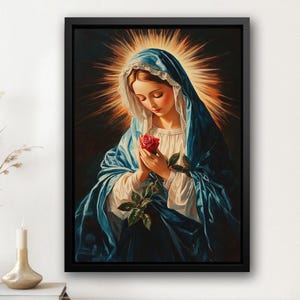 Vintage Virgin Mary Canvas: Blessed Mother Religious Wall Art