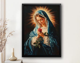 Vintage Virgin Mary Canvas: Blessed Mother Religious Wall Art