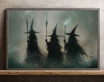 Three Witches Canvas Print: Dark Night Halloween Wall Art
