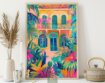 Tropical Villa Canvas Print: Vibrant Jungle House Art