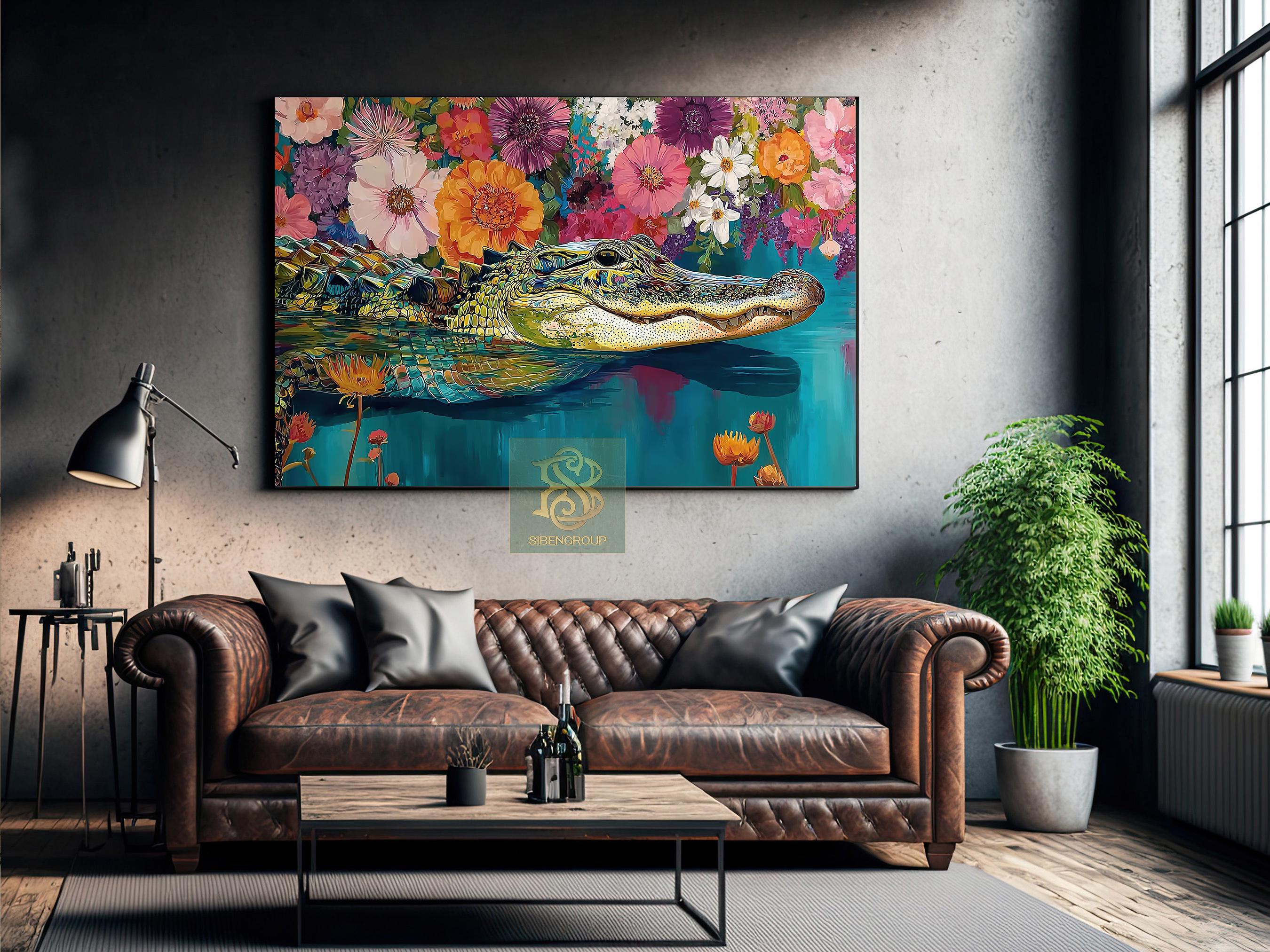 Colorful Alligator Canvas Print: Floral Gator Oasis Wall Art - Etsy