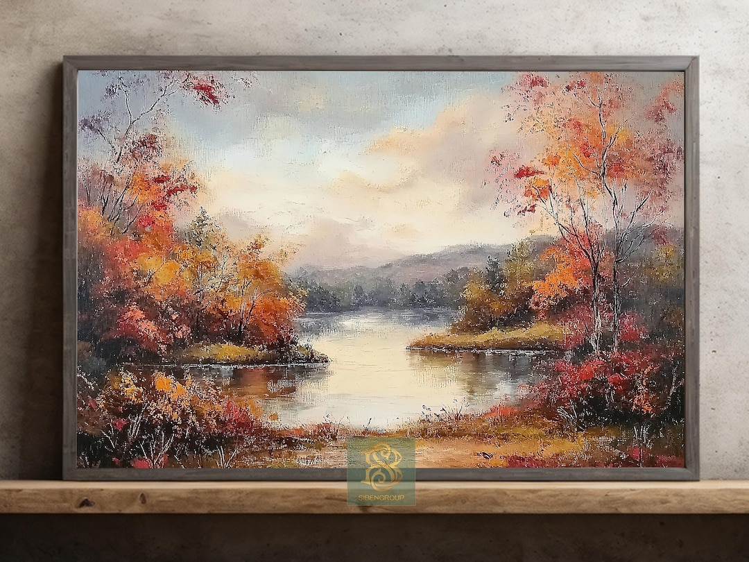 Autumn Lake View Canvas Print, Forest River Poster, Fall Landscape Wall ...