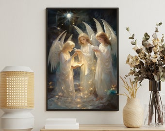 Vintage Angel Carolers Canvas Print: Christmas Wall Decor