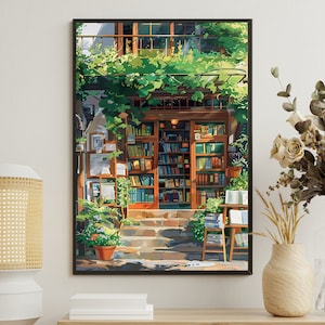 Vintage Bookstore Print: Retro Library Wall Art
