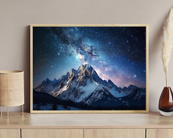 Starry Night Mountain Art: Enchanted Canvas Print or Poster