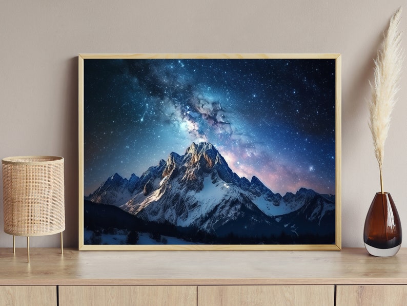 Starry Night Mountain Art: Enchanted Canvas Print or Poster - Etsy