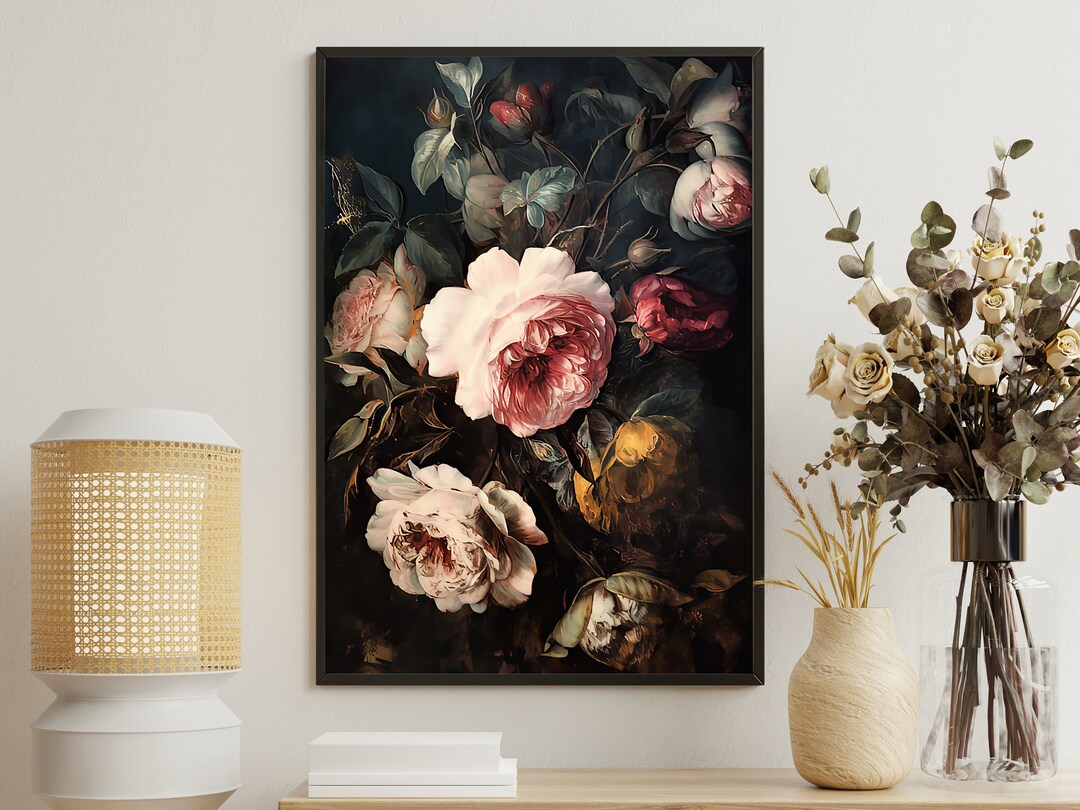 Vintage Flower Painting, Flower Art Print, Cottage Flowers Canvas Print