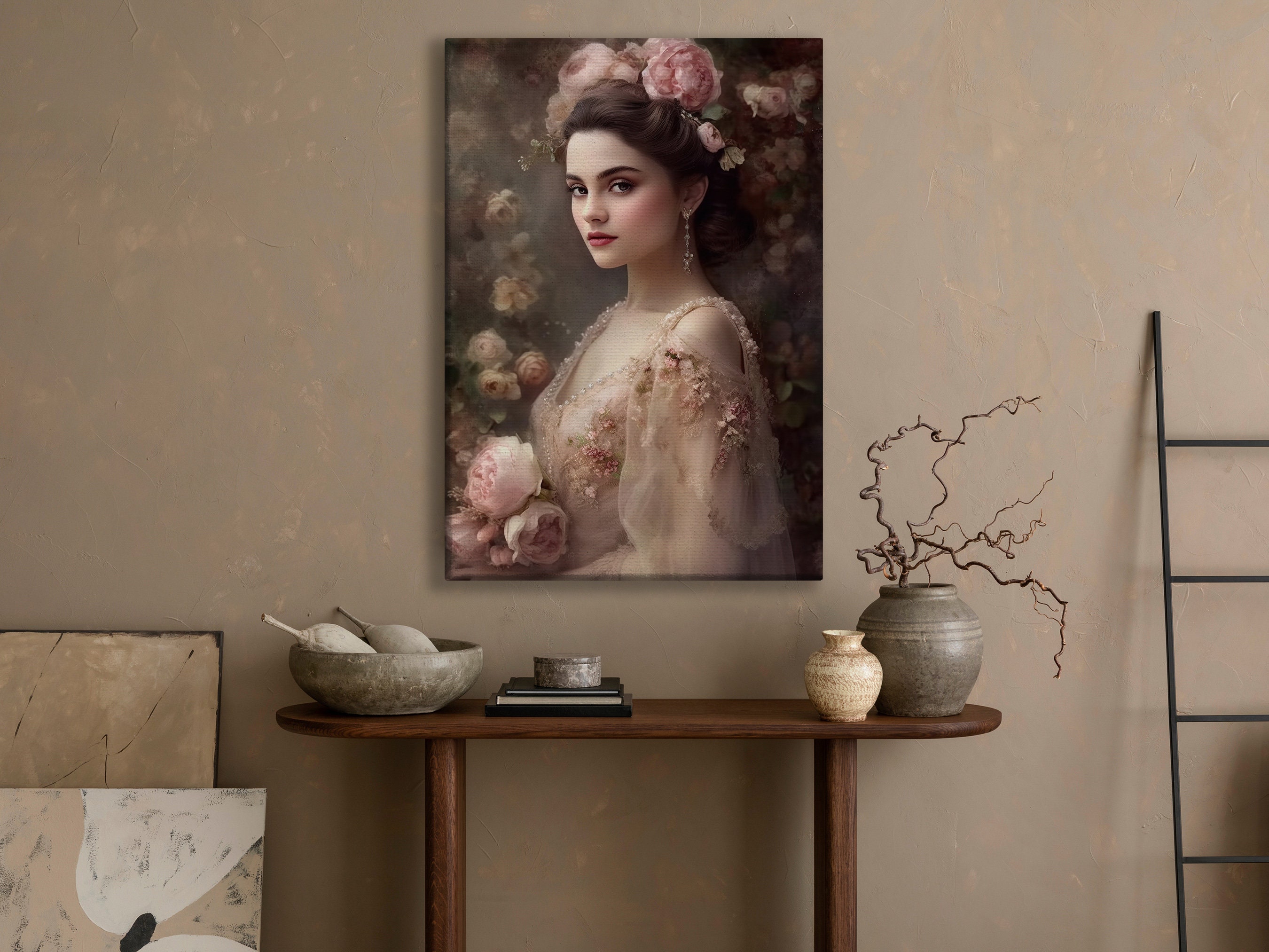 Victorian Gothic Canvas Art Print - Dark Academia Woman Painting 16x24 Inch Unframed Wall Decor