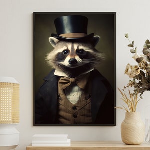 Victorian Raccoon Gentleman Canvas Print: Gothic Dark Academia Art