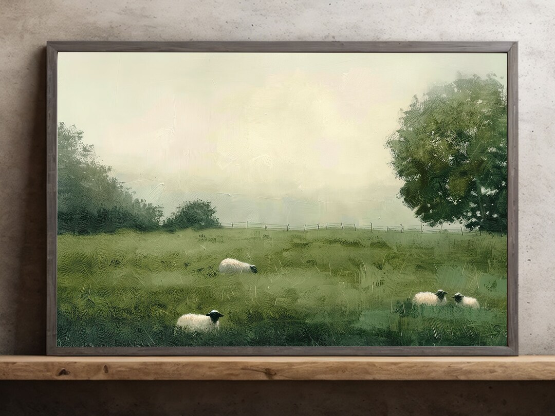 Vintage Sheep Farm Painting: Rustic Countryside Canvas Art - Etsy