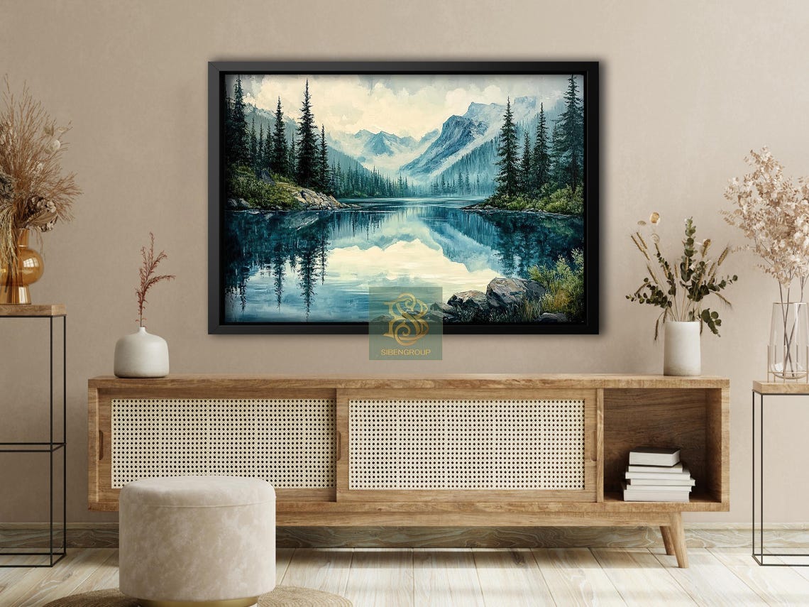 Misty Mountain Lake Canvas Print: Tranquil Forest Reflection Wall Art ...