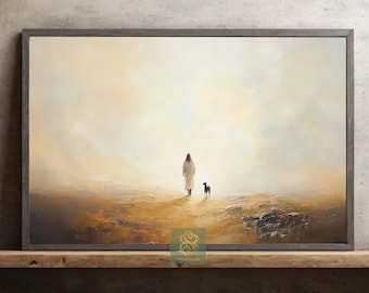 Guiding Light Canvas Print, Jesus With Lamb Poster Print, Spiritual Journey Wall Art Decor