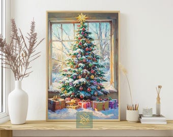 Vintage Christmas Tree Canvas Print: Festive Holiday Decor