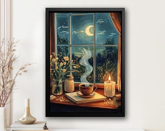 Vintage Christmas Night Canvas: Cozy Cottage Winter Art