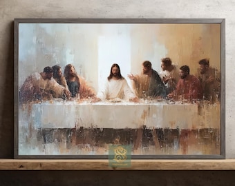 The Last Supper Canvas Print: Abstract Jesus and Disciples Wall Art