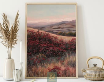 Autumn Highland Canvas Print: Sunset Valley Landscape Wall Art