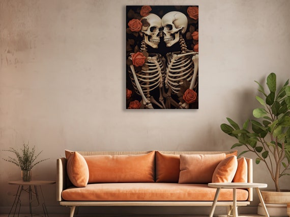 Floral Couple Skull Art Print, Gothic Home Decor - Etsy