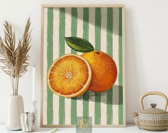 Orange Slice Canvas Print, Retro Fruit Poster Print, Kitchen Citrus Wall Art Decor