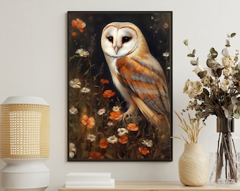 Vintage Owl Canvas Print: Retro Gothic Dark Academia Art