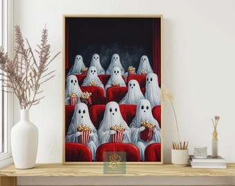 Ghosts Watching Movie Theater Canvas Print, Halloween Wall Art