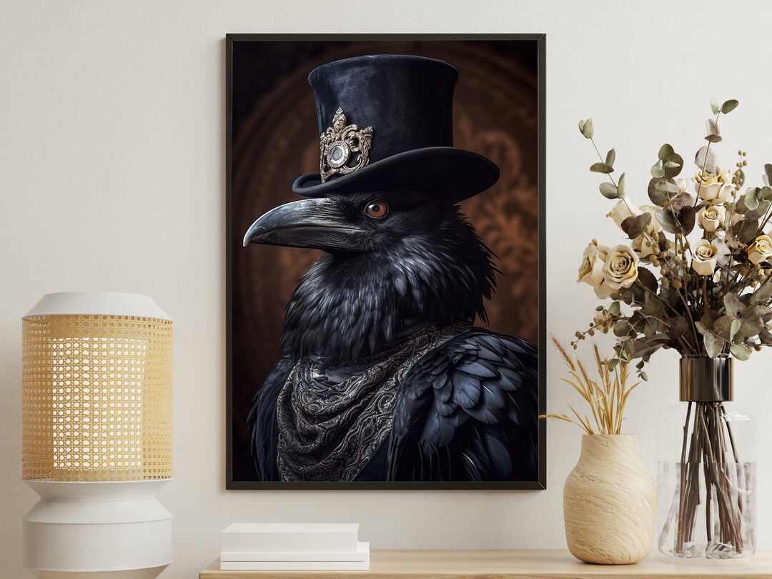 Vintage Raven Painting, Retro Crow Art Print, Crow Canvas Print, Gothic