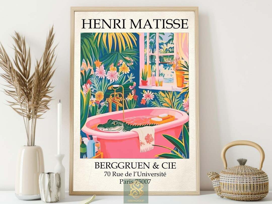 Matisse Alligator Canvas Print, Tropical Bathroom Poster Print