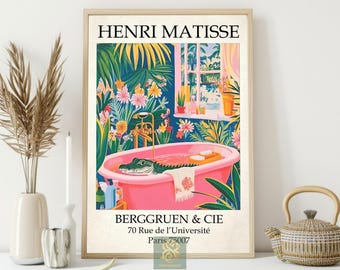 Matisse Alligator Canvas Print, Tropical Bathroom Poster Print, Paris Gallery Wall Art Decor