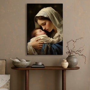 Virgin Mary and Baby Jesus Art Print: Catholic Wall Decor image 3