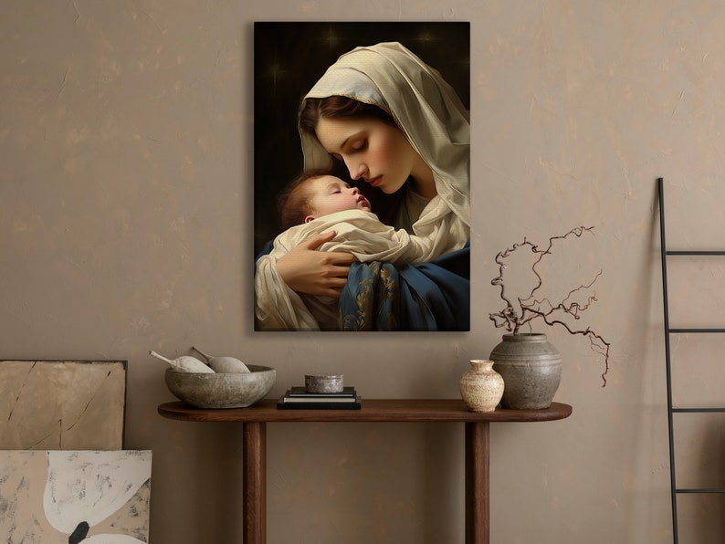Virgin Mary and Baby Jesus Art Print: Catholic Wall Decor image 3