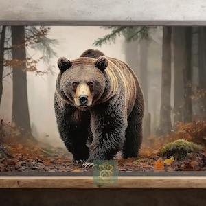 Forest Grizzly Bear Canvas Print, Wild Nature Animal Poster, Wilderness Explorer Wall Art Decor