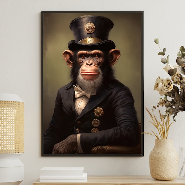 Victorian Renaissance Monkey Painting, Monkey In Suit Art Print, Monkey Canvas Print, Victorian Animal Art Print, Animal Poster Print