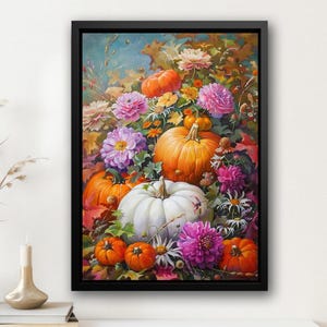 Cuadro vintage de calabaza de cosecha, impresión en lienzo de otoño, póster de otoño, arte de pared de Halloween, decoración de habitación de Halloween