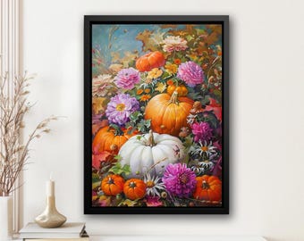 Vintage Pumpkin Canvas Print: Harvest Floral Autumn Wall Art
