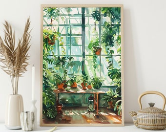 Tropical Greenhouse Botanical Art Print: Vintage Style Canvas or Poster