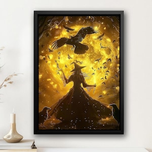 Cottage Earth Witch Painting, Magic Witchy Canvas Print, Witch Poster, Halloween Wall Art, Halloween Print