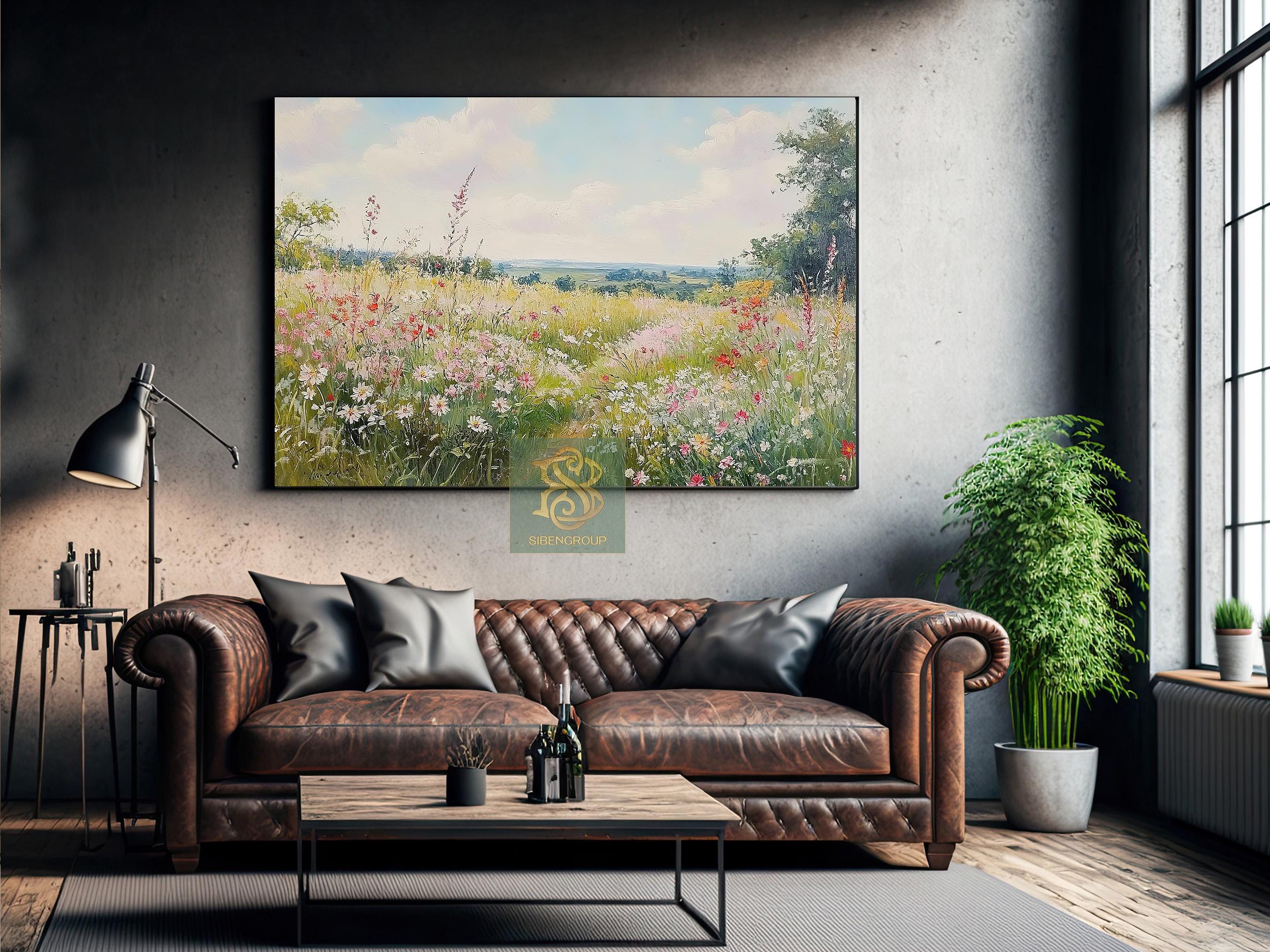 Wildflower Meadow Canvas Print, Country Field Landscape Poster, Rustic ...