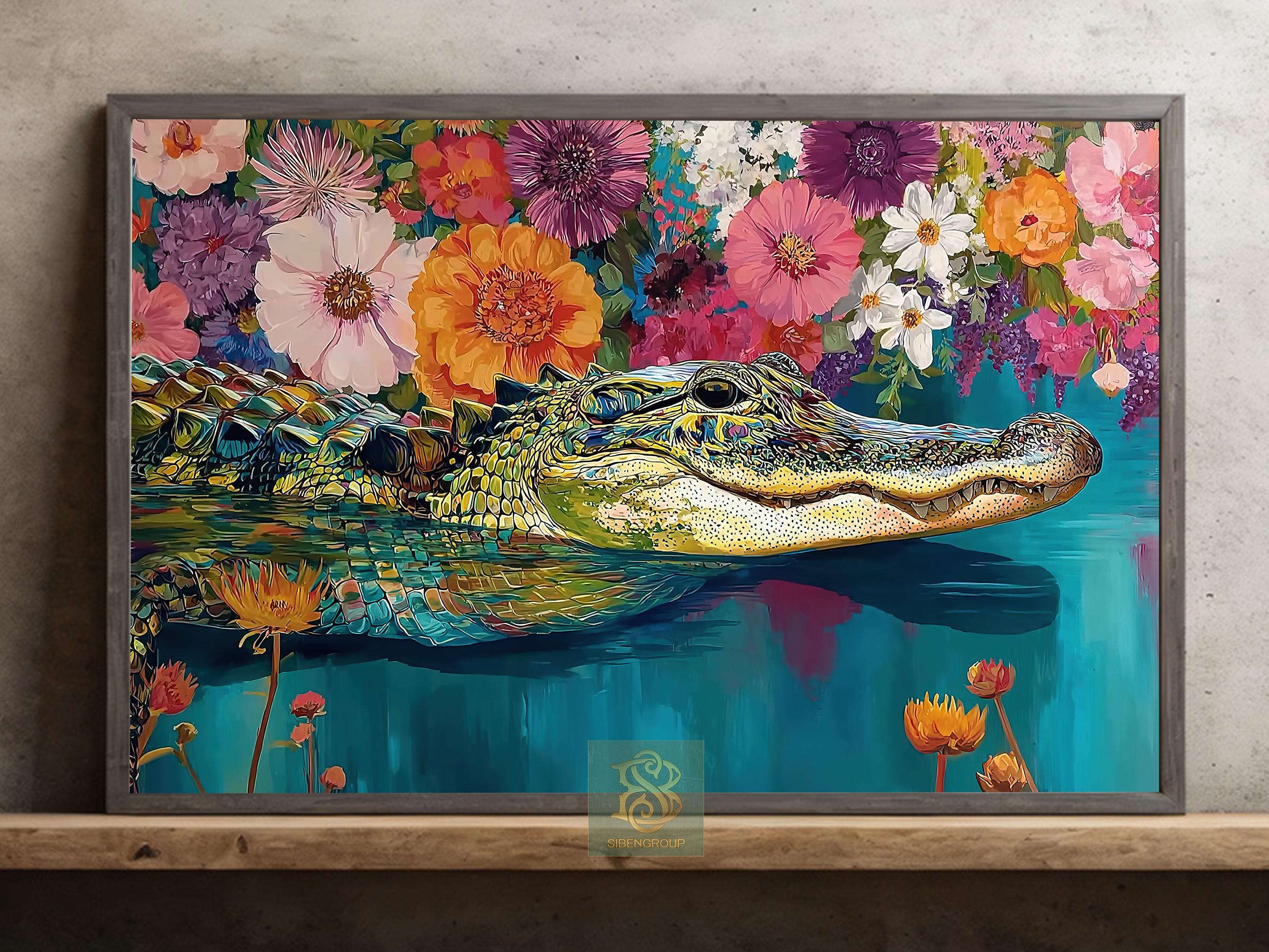 Colorful Alligator Canvas Print: Floral Gator Oasis Wall Art - Etsy