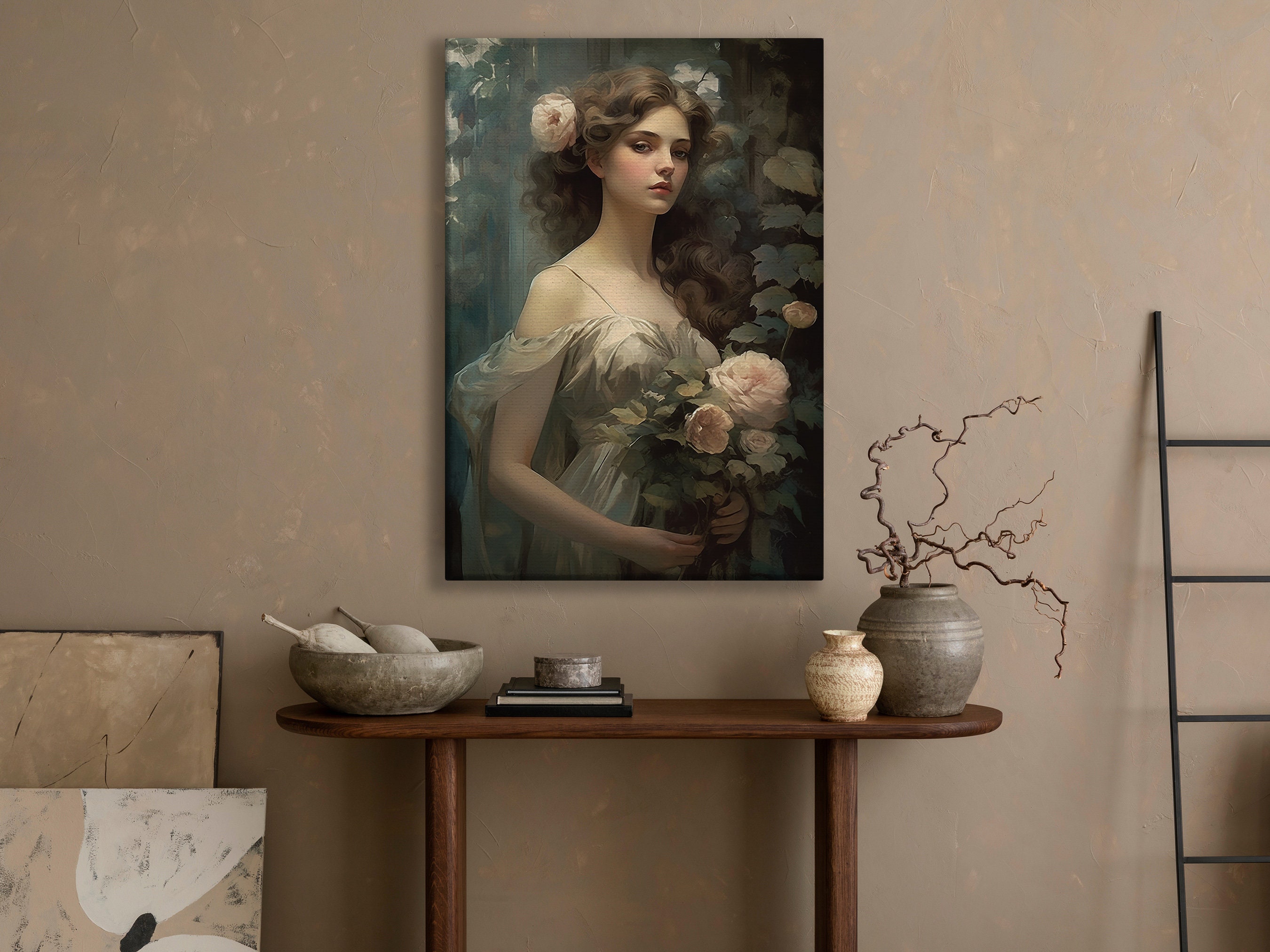 Vintage Floral Victorian Woman Painting, Victorian Art Print, Victorian ...