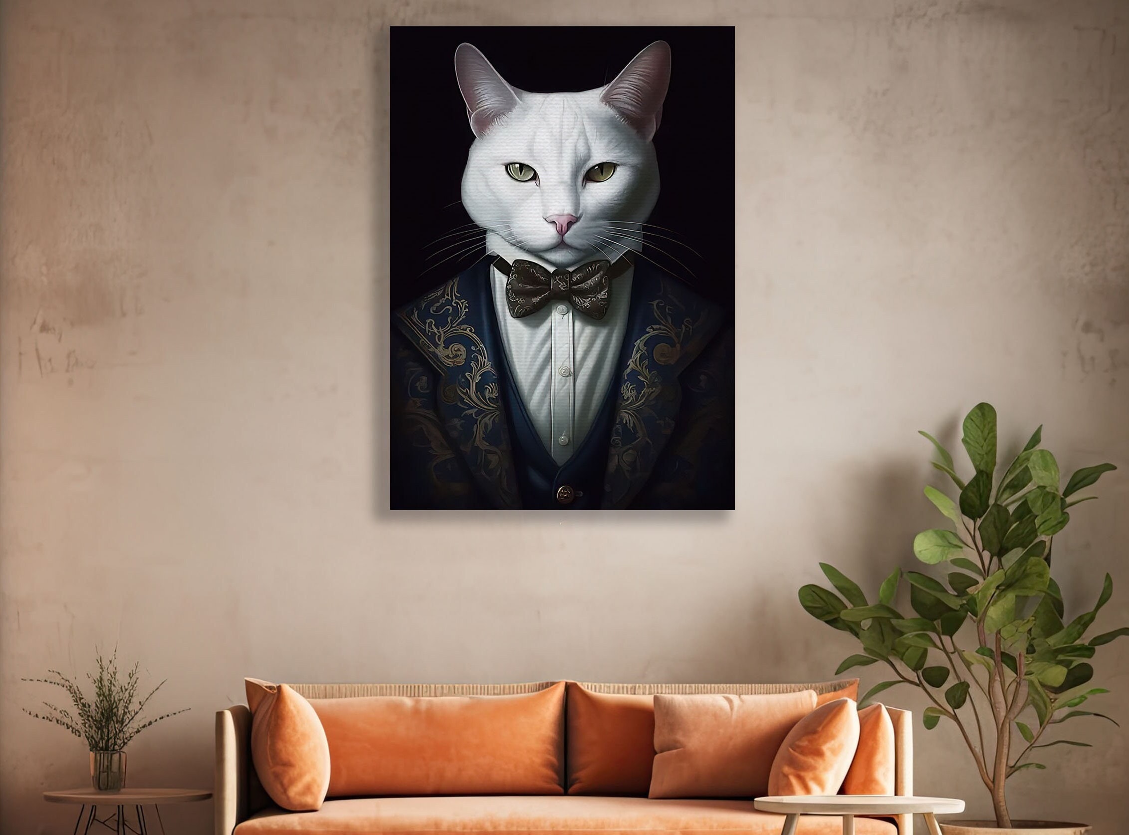Vintage Victorian Cat Painting, Renaissance Cat Art Print, Cat Canvas Print, Gothic Cat Art