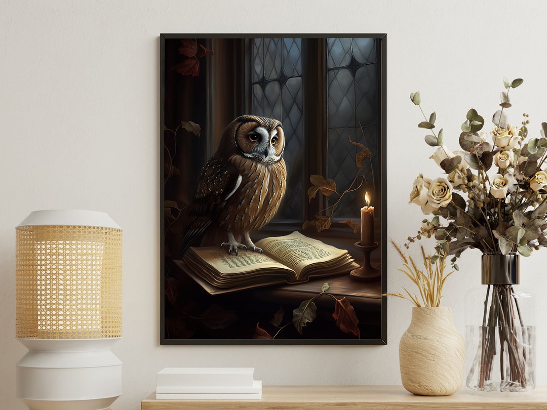 Vintage Owl Canvas Print: Gothic Dark Academia Library Wall Art - Etsy