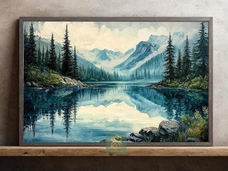 Misty Mountain Lake Canvas Print: Tranquil Forest Reflection Wall Art ...