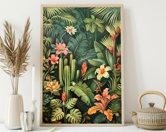 Cottage Tropical Leaf Canvas Print, Botanical Poster Print, Bathroom Wall Art Decor